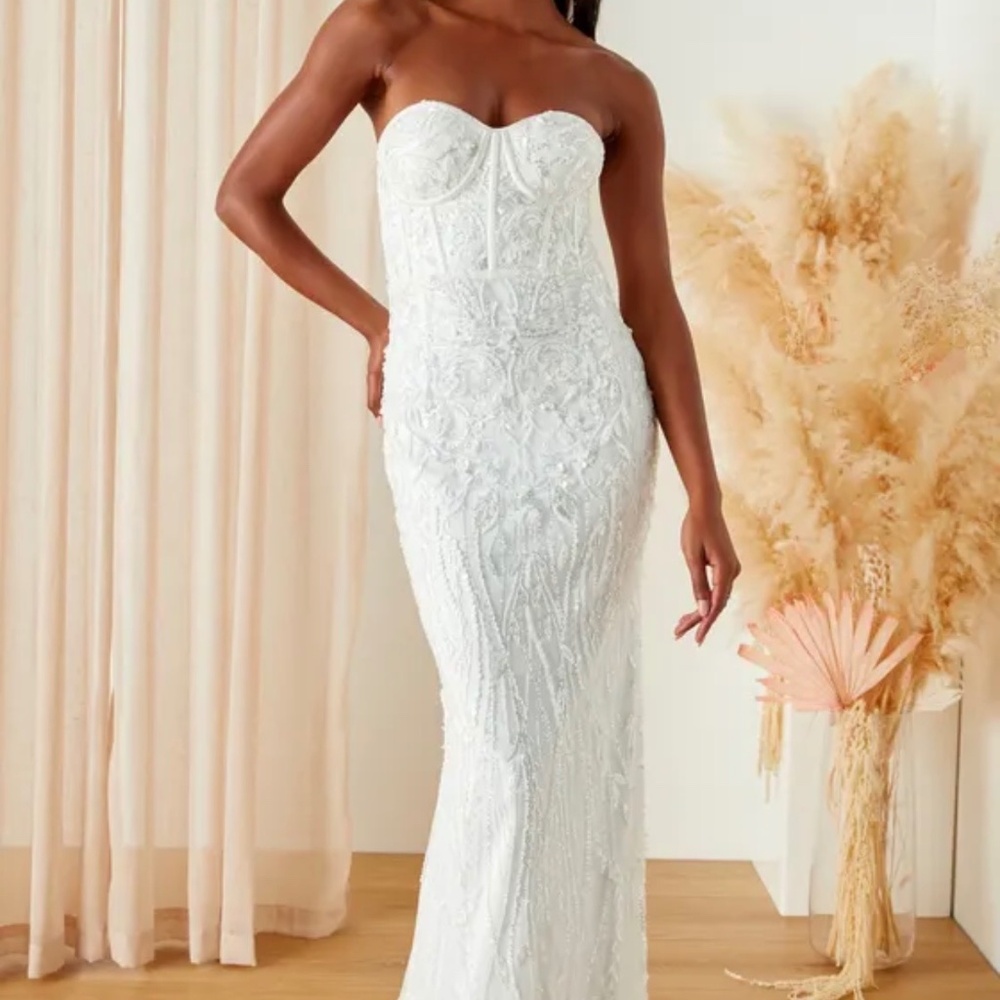 Profound Romance White Sequin Embroidered Bustier Maxi Dress